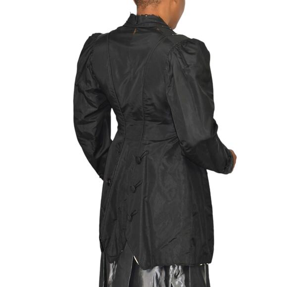 Antique Victorian Silk Blazer Jacket Black Coat Handmade Tailored Custom Small - Picture 3 of 16